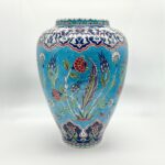 Handmade Ceramic Grand Shah Vase with Lid (60cm) Turquoise Saz Leaf and Carnation - Image 7