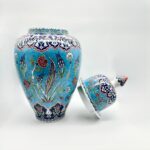 Handmade Ceramic Grand Shah Vase with Lid (60cm) Turquoise Saz Leaf and Carnation - Image 6