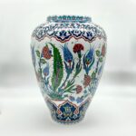 Handmade Ceramic Grand Shah Vase with Lid (60cm) Classic White Saz Leaf & Carnation - Image 9
