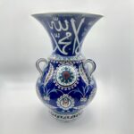 Handmade Ceramic Kandil Vase (50cm) Cobalt Blue Calligraphy Triple Handled Form - Image 9