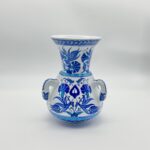 Handmade Ceramic Kandil Vase (20cm) Blue and White Floral Triple Handled Form - Image 9