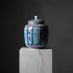 Handmade Ceramic Jar (25cm) "Aegean Columns" Design - Rhythmic Cobalt & Turquoise Architecture - Image 2