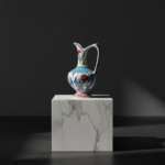 Handmade Ceramic "Aslanagzi" Ewer (20cm) Traditional Lion's Mouth Spout - Red Tulip & Turquoise Pedestal Pitcher