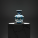 Handmade Ceramic Ata Vase (30cm) Turquoise Relief Floral with Scale Texture