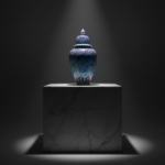 Handmade Ceramic Grand Shah Jar (60cm) Azure Blue Background Red Tulips Temple Jar