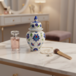 Handmade Ceramic Lidded Jar (20cm) Blue and Turquoise Floral Ginger Vase Kupecik - Image 2