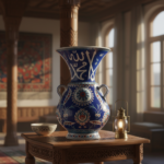 Handmade Ceramic Kandil Vase (50cm) Cobalt Blue Calligraphy Triple Handled Form - Image 6