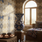 Handmade Ceramic Kandil Vase (50cm) Cobalt Blue Calligraphy Triple Handled Form - Image 7