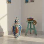 Handmade Ceramic Grand Shah Vase with Lid (60cm) Blue Scale and Imperial Tulip - Image 4