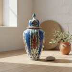 Handmade Ceramic Grand Shah Vase with Lid (60cm) Blue Scale and Imperial Tulip - Image 2