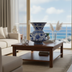 Handmade Ceramic "Kandil" Vase (30cm) Authentic Ottoman Oil Lamp with Triple Handles - Blue & White Urn Centerpiece - Image 4