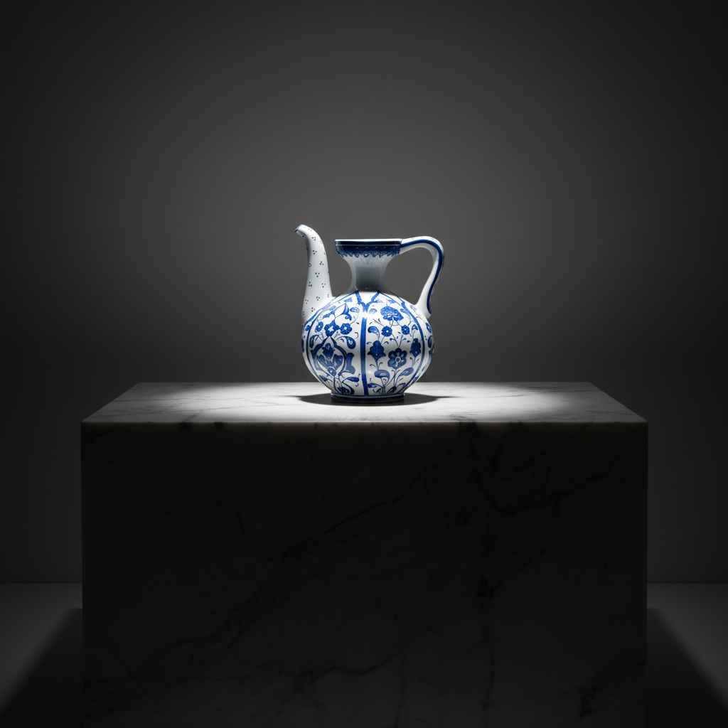 blue-and-white-ceramic-ewer-pitcher-sculptural Handmade Ceramic Ewer Pitcher (20cm) Classic Blue and White Floral - Image 1