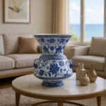Handmade Ceramic "Kandil" Vase (30cm) Authentic Ottoman Oil Lamp with Triple Handles - Blue & White Urn Centerpiece - Image 3