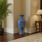 Handmade Ceramic Palace Vase (50cm) Imperial Blue Rumi Panel Pattern - Image 2