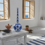 Handmade Ceramic Long Neck Bottle Vase (25cm) - Classic Blue & White Floral Design - Elegant Coastal Decor - Image 4