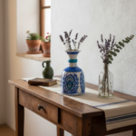 Handmade Ceramic "Bell" Vase (20cm) - Blue & Turquoise Medallion - Coastal Style Vase - Image 3