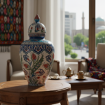 Handmade Ceramic Vizier Jar (30cm) Carved Relief Texture and Ottoman Red Tulips - Image 3