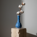 Handmade Ceramic Bud Vase (25cm) Deep Cobalt Blue with Floating Cloud Motifs - Elegant Bottle Neck Art Decor