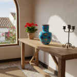 Handmade Ceramic Vase (30cm) - Turquoise "Firuze" Blue with Stylized Fan Flowers - Ottoman Palmette Design - Image 3