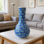 Handmade Ceramic Bud Vase (25cm) Deep Cobalt Blue with Floating Cloud Motifs - Elegant Bottle Neck Art Decor - Image 3