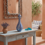 Handmade Ceramic "Cesm-i Bulbul" Decanter (~35cm) Swirling Fluted Ewer - Blue & White Spiral Design - Image 3