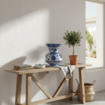 Handmade Ceramic "Kandil" Vase (30cm) Rare 3-Handled Design Blue & White Floral Centerpiece - Image 2