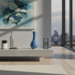 Handmade Ceramic Bud Vase (25cm) Deep Cobalt Blue with Floating Cloud Motifs - Elegant Bottle Neck Art Decor - Image 2