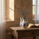 Handmade Ceramic Fluted Ewer (20cm) Blue & White Traditional Pitcher Form - Decorative Ribbed Jug - Image 2