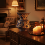 Handmade Ceramic "Kandil" Vase (30cm) Authentic Ottoman Oil Lamp with Triple Handles - Blue & White Urn Centerpiece - Image 2