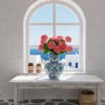 Handmade Ceramic Ata Vase (30cm) Turquoise Relief Floral with Scale Texture - Image 5