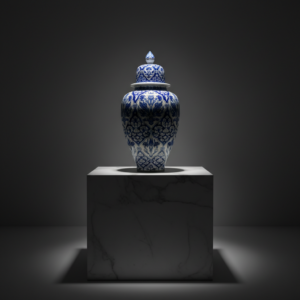 Handmade Ceramic Grand Shah Jar (60cm) Blue and White Imperial Medallion Semse Pattern Floor Vase