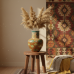 Handmade Ceramic Ata Vase (30cm) Anatolian Golden Fields and Turquoise Rim - Image 2