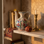 Handmade Ceramic Ewer (20cm) - Red Tulips & Floral Panels - Traditional Ibrik Form - Image 2