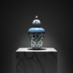 Handmade Ceramic Vizier Jar (30cm) Carved Relief Texture and Ottoman Red Tulips