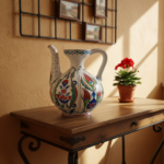 Handmade Ceramic Ewer (20cm) - Red Tulips & Floral Panels - Traditional Ibrik Form - Image 6