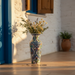 Handmade Ceramic Imperial Palace Vase (60cm) Classic White Symmetrical Saz-Hatai Pattern - Image 8