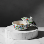 Handmade Ceramic Lidded Trinket Box & Jewelry Bowl - Colorful Floral "Bonbonniere" Style Decorative Container