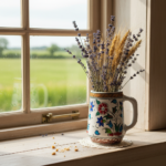 Handmade Ceramic Floral Tankard - Hand-Painted Red & Blue Tulips - Decorative Cup & Desk Organizer - Image 3