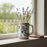 Handmade Ceramic Floral Tankard - Hand-Painted Red & Blue Tulips - Decorative Cup & Desk Organizer - Image 2