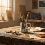 Handmade Ceramic Floral Tankard - Hand-Painted Red & Blue Tulips - Decorative Cup & Desk Organizer - Image 4