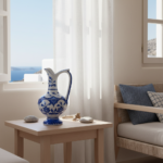 Handmade Ceramic "Ibrik" Ewer (20cm) - Classic Blue & White Lotus & Arch Pattern - Traditional Ottoman Pitcher - Image 5