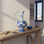 Handmade Ceramic "Ibrik" Ewer (20cm) - Classic Blue & White Lotus & Arch Pattern - Traditional Ottoman Pitcher - Image 3