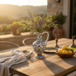 Handmade Ceramic Pitcher Vase (30cm) Traditional "Ewer" Form with Handle - Colorful Floral Pattern & Geometric Neck Border - Image 2