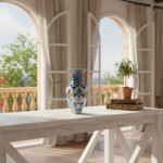 Handmade Ceramic Faceted Vase (25cm) - Rumi Neck & Red Tulips - Hexagonal Form - Image 5