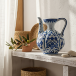 Handmade Ceramic Ewer Pitcher (20cm) Classic Blue and White Floral - Image 5