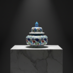 Handmade Ceramic Classic Iznik Jar with Lid Red Tulip and Meander Border