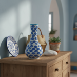 Handmade Ceramic "Gonca" Bud Vase (25cm) White & Blue Cloud Pattern - Minimalist Single Stem Vessel - Image 4