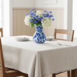 Handmade Ceramic ''Kandil'' Vase (20cm) - Blue and White Fan Carnations - Wide Flared Neck - Image 2