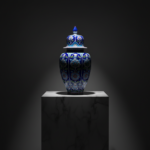 Handmade Ceramic Shah Vase (30cm) Royal Cobalt Blue Background Floral Temple Jar