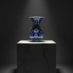 Handmade Ceramic Kandil Vase (50cm) Cobalt Blue Calligraphy Triple Handled Form